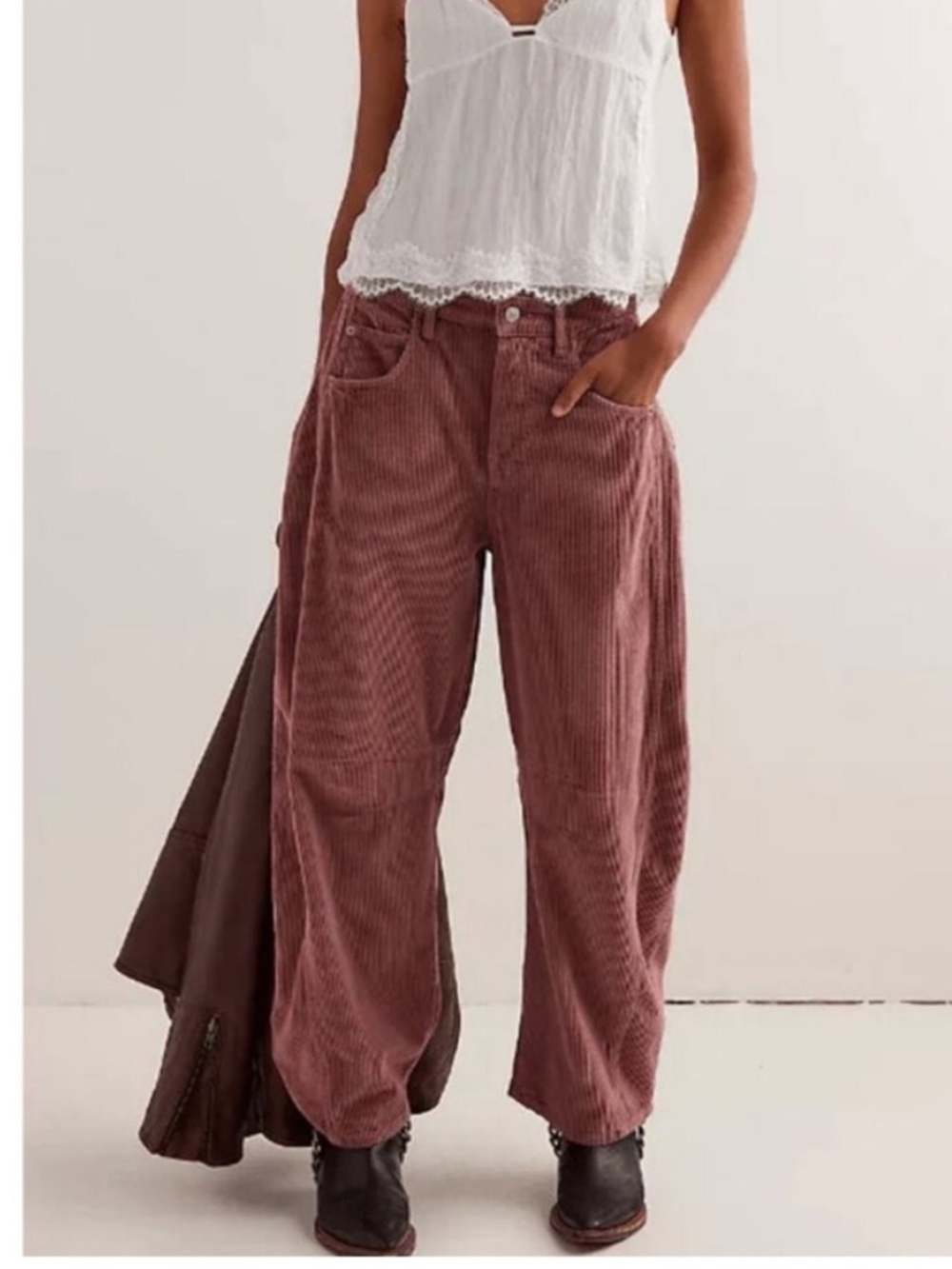 Free People We The Free Good Luck Mid-Rise Cord Barrel Jeans